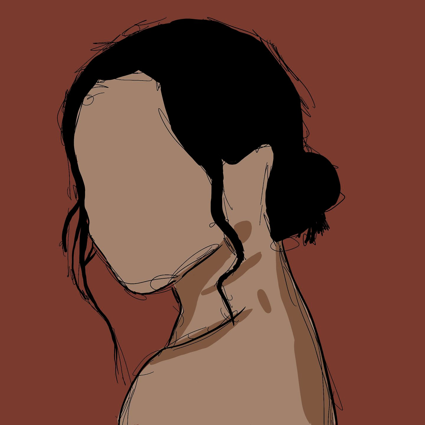 Faceless woman silhouette with dark hair in a bun